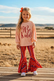 Western "Be Kind" top & striped bell bottom girls boutique set XCH0018-14 A5S3