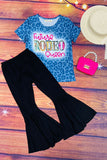 XCH0018-16H Wholesale RODEO short sleeve top black pant girls sets