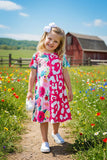 XCH0020-3H Half floral & Leopard prints short sleeve girls dress (A2S5)