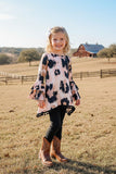 Western leopard top with pompoms black legging girls boutique set XCH0024-11H (A10S3)
