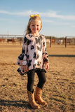 Western leopard top with pompoms black legging girls boutique set XCH0024-11H (A10S3)