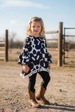 Western high low pompoms top black legging girls boutique set XCH0024-9H