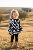Western high low pompoms top black legging girls boutique set XCH0024-9H