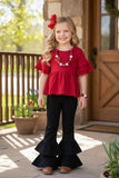 Red triple ruffle half sleeve girls top XCH01004 (A7S7)