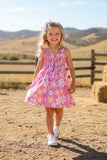 Western dailsy smocked tie-shoulder girls boutique dress XCH03005 A2S1