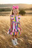 Trendy serape printed ruffled girls boutique dress w/side belt XCH03008 (A2S5)