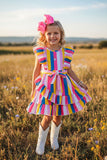 Trendy serape printed ruffled girls boutique dress w/side belt XCH03008 (A2S5)