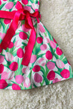 Girls dress wholesale online Floral prints sleeveless & pink belt toddler kids dress XCH03014