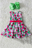 Girls dress wholesale online Floral prints sleeveless & pink belt toddler kids dress XCH03014