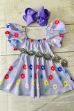 Girls dress wholesale Purple floral print puff short sleeve children's clothing store XCH03016