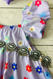 Girls dress wholesale Purple floral print puff short sleeve children's clothing store XCH03016
