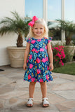 Trendy floral print flutter short sleeve girls boutique dress XCH03021 (A2S2)