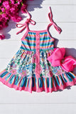 Girls dress vendors Stripes & floral prints & sleeveless w/buttons XCH03022