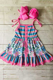 Girls dress vendors Stripes & floral prints & sleeveless w/buttons XCH03022