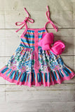 Girls dress vendors Stripes & floral prints & sleeveless w/buttons XCH03022