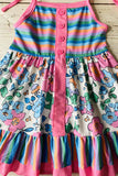 Girls dress vendors Stripes & floral prints & sleeveless w/buttons XCH03022