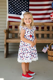 4th July rainbow & stars printed girls dress w/lace trim & blue headband XCH03028 A9S3