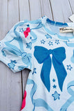 Southern Stitch blue & pink bows printed short sleeve girls dress XCH03046 A9S8