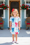 Southern Stitch blue & pink bows printed short sleeve girls dress XCH03046 A9S8