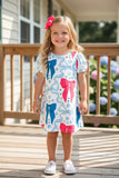 Southern Stitch blue & pink bows printed short sleeve girls dress XCH03046 A9S8
