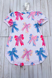 Southern Stitch pink blue bows printed short sleeve girls dress XCH03047 A1S2