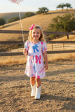 Chic pink blue bows short sleeve girls boutique dress XCH03047 A1S2
