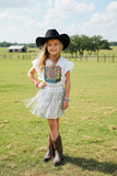 Western Little MISS SASSY PARTY top silver fringe skirt girls boutique set XCH0333-16H (A4S1)