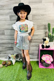 Little MISS SASSY PARTY top silver fringe skirt 2pc girls set XCH0333-16H (A4S1)