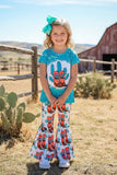 Western boots & cactus top bell bottom girls boutique set XCH0333-25H (A7S3)