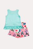 Tiffany blue top w/pink floral shorts girls boutique set XCH0333-2H (A5S6)