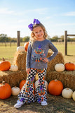 Halloween checkered pumpkin top & pant girls boutique set XCH0333-30H 9S8