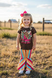 Western "LET'S GO GIRLS" printed top striped bell bottom girls boutique sets XCH0333-5H 5S8
