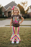 Western "LET'S GO GIRLS" printed top striped bell bottom girls boutique sets XCH0333-5H 5S8