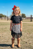 Western black top leopard suede fringe skirt girls boutique set XCH04004 (A10S5)