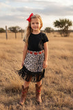 Western black top leopard suede fringe skirt girls boutique set XCH04004 (A10S5)