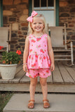 Chic pink strawberry top & shorts 2pcs girls boutique sets XCH04015 (A4S2)