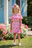 Casual patchwork strape & strawberry top & skirt 2pc girls boutique sets XCH04024 (A8S2)