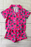 Girls pajamas sets wholesale Cheer prints fuchsia top & shorts 2pc kids sets XCH04027