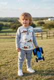 Western horse prints & grey top and pant boy's boutique sets XCH04028 (A1S8)