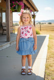 Western chic Ladybug top & denim shorts 2pcs girls boutique set XCH04031 (A4S1)