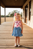 Western chic Ladybug top & denim shorts 2pcs girls boutique set XCH04031 (A4S1)