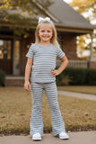 Grey striped short sleeve top & bell bottom pant girls boutique set XCH04047