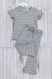 Grey striped short sleeve top & bell bottom pant 2pc girls set XCH04047
