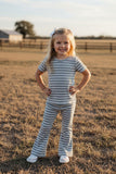 Grey striped short sleeve top & bell bottom pant girls boutique set XCH04047