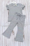 Grey striped short sleeve top & bell bottom pant 2pc girls set XCH04047