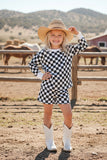 Western checkered long sleeve top & shorts girls boutique sets XCH04048 A9S1