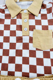 Brown checkered short sleeve top & shorts 2pc boy's set XCH04049 A15S2