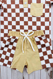 Brown checkered short sleeve top & shorts 2pc boy's set XCH04049 A15S2