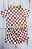 Brown checkered short sleeve top & shorts 2pc boy's set XCH04049 A15S2
