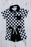 Black checkered short sleeve top & shorts 2pc boy's set XCH04050